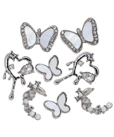Nail Art Decor - Cute Nail Charm | Rhinestones Butterflies Metal Nail Art Crystal Nail Studs Jewelry 3D Butterflies Charm Design for Salon & Home Acrylic Nail DIY Dalian
