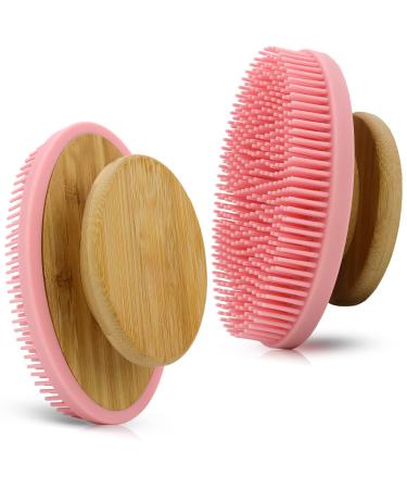 Ozner Food-Grade Soft Silicone Body Scrubber Shower Brush  Cleans and Removes Dead Skin - Foam-Rich Brush  Non-Slip Bamboo Handle Silicone Loofah  Durable and Easy to Clean 1PCS (Pink)