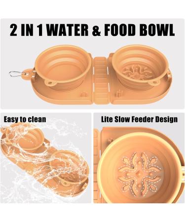 Tokayife Foldable Dog Bowl - 2-in-1 Travel Water & Food Bowl with Carabiners - Double Bowl Design in Orange - Perfect for Indoor & Outdoor Use - Buy Online on GoSupps.com