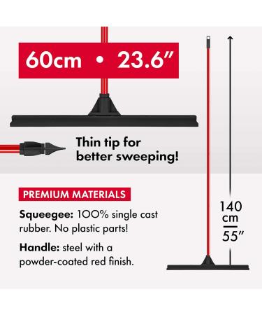 Tyroler Bright Tools Floor Cleaner Squeegee Extra-Wide 60 Cm Solid 100% Natural Rubber Long 4 Parts Handle 140 Cm - Dries Flat & Curved Surfaces- Best for Washing Drying Bathroom Wet Room Floor Black - Buy Online on GoSupps.com