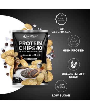 Ironmaxx Protein Chips 40 - Black Pepper & Salt | High Protein Low Carb Gluten-Free Snack | 50g | International Shipping Available - Buy Online on GoSupps.com