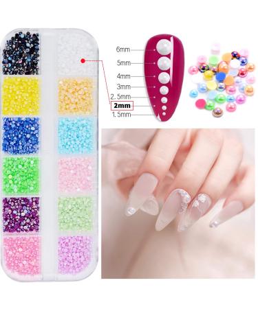 Buy 5 Boxes Shiny Colorful Nail Art Rhinestones Kit - AB Flatback Crystals Mermaid Pearls Gems with Pickup Pen & Curved Tweezer | International Shipping Available - Buy Online on GoSupps.com