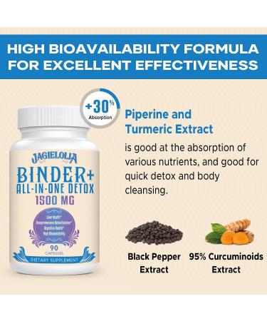 All-in-One Detox Binder Supplement 1500 MG - High Bioavailability Liver & Gut Detox with Activated Charcoal Zeolite & Bentonite Clay - 90 Vegan Capsules for Toxin Cleanse - Buy Online on GoSupps.com