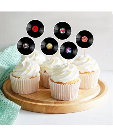 Black Glitter CD Dessert Cupcake Topper Retro 50s 60s CD Theme Theme Decor Supplies Happy Birthday Rock Roll Music Party Decorations - Buy Online on GoSupps.com