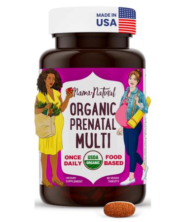 Mama Natural Organic Prenatal Vitamins for Women Vegan (30 Servings) | One A Day Prenatal Vitamins for Pregnant Women | Food Based Non-GMO & Gluten-Free - Pre Natal Multivitamin with Folate