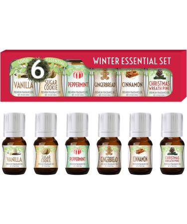 Winter Essential Oil Set: Christmas Wreath, Pine, Vanilla, Peppermint, Cinnamon, Sugar Cookie, Gingerbread - 6 Fragrance Oils by Good Essential Oils - Buy Online on GoSupps.com