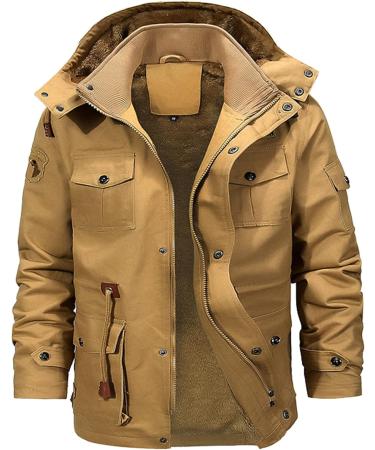 Shop Hanxiulin Men's Fleece Jacket - Cozy Plush Winter Coat with Hood Casual & Slim Fit Available in Khaki XXL - Buy Online on GoSupps.com