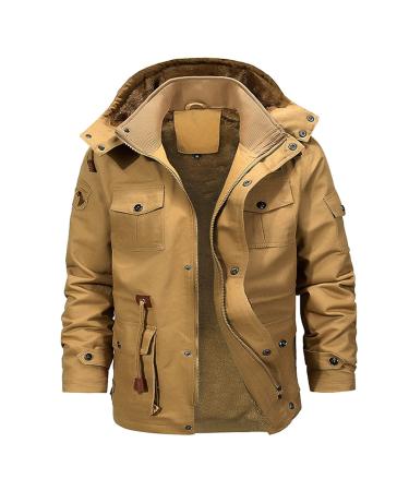 Hanxiulin fleece jacket plush jacket cuddly jacket men coat winter jacket long -sleeved winter coat jacket loose slim causal sweat jacket fleece buffer coat with hooded jacket winter jacket khaki xxl