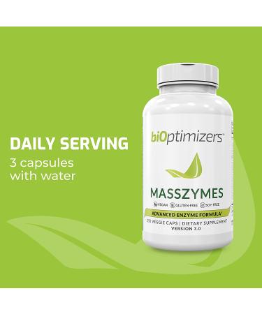BiOptimizers MassZymes 3.0 - Advanced Digestive Enzyme Supplement for Bloating Relief - 250 Capsules with AstraZyme - Buy Online on GoSupps.com