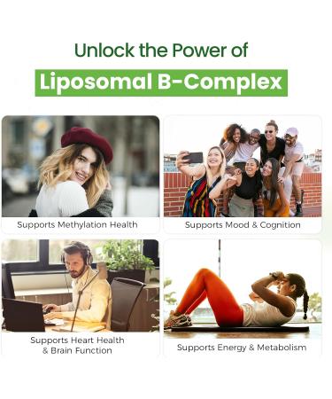 Liposomal B Complex for High Absorption Methylated B12 L-Methyfolate(5-MTHF ) Full Active B Vitamins with Choline Inositol-Energy Metabolism Brain & Heart Support Vegan Non-GMO 3 Month Supply - Buy Online on GoSupps.com