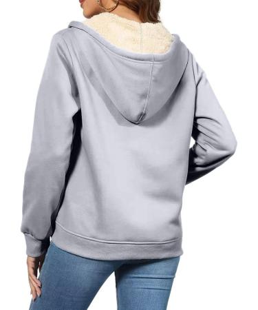 Warm Hanxiulin Fleece Plush Jacket for Women - Cozy Zipper Wool Hoodie Fluffy Autumn Winter Coat in Gray 3XL - Buy Online on GoSupps.com