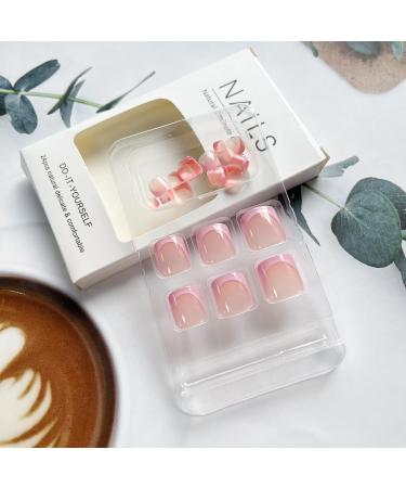 Shop Pink French Tip Press-On Toenails | Short Glitter False Nails for Women | 24 Pcs Full Cover Stick-On Toenails - Buy Online on GoSupps.com
