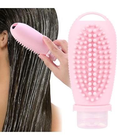 Fenteer 2-in-1 Shampoo Brush & Travel Bottle | Portable Hair Wash Cleaning Brush for Dry & Wet Hair - Pink - Buy Online on GoSupps.com