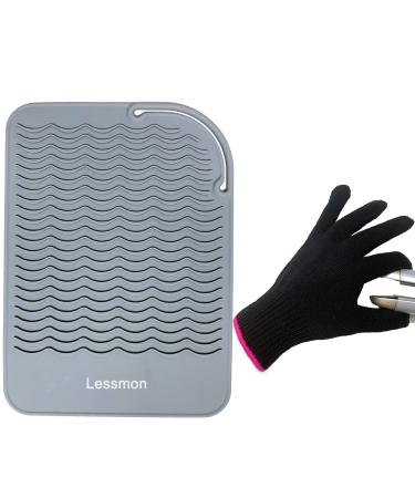 Travel pad for straighteners counter protection for curly bars with heat-resistant glove for curling rods hair straighteners smooth iron and hair styling tools 22.9 x 16.5 cm gray from Lessmon gray+gloves