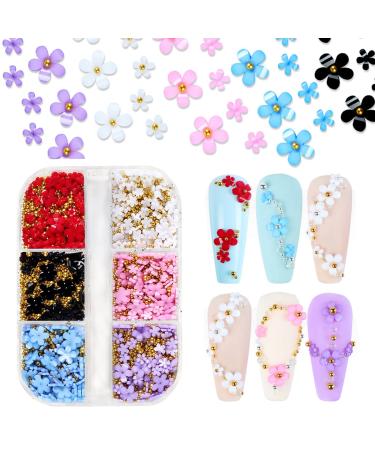 Flower Nail Art Charm for Acrylic Nails Crafts Makeup 2 Mixed Sizes Nail Charms Fashion Nail Accessories for Women Girls DIY Nail Designs Supplies (Pack of 6 Colors)