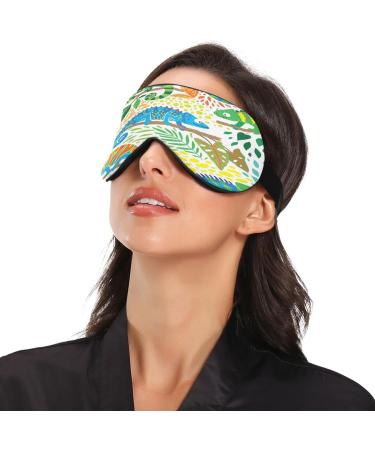 Cute Chameleon Sleep Mask - Tropical Plants Light Blocking Eye Cover for Travel & Naps | Soft Adjustable Cartoon Blindfold for Men & Women - Buy Online on GoSupps.com