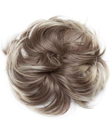 Tousled Messy Bun Hair Extension Ponytail | Synthetic Chocolate Brown & Bleach Blonde Updo Scrunchie for Women - Buy Online on GoSupps.com