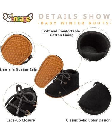 Sonsage Baby Unisex Velvet Booties | Anti-Skid Sole Toddler Fleece Boots 3-6 Months - Black - Buy Online on GoSupps.com