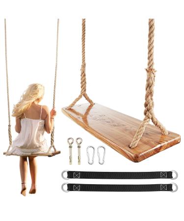 Wooden Tree Swing, 500lbs Load Capacity Wooden Swing for Adults & Kids, Adjustable Height, Waterproof Hanging Swing Seat for Indoor, Outdoor, Backyard, Garden, Playground