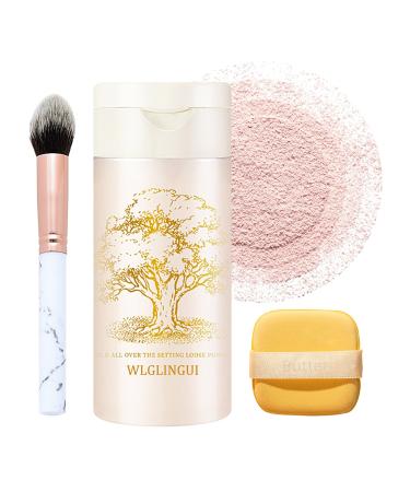 Loose Setting Powder Makeup Set with Foundation Brush & Makeup Sponge Waterproof Face Powder Loose Long Lasting Oil Control Matte Loose Powder Makeup for All Skin Tones(Natural)