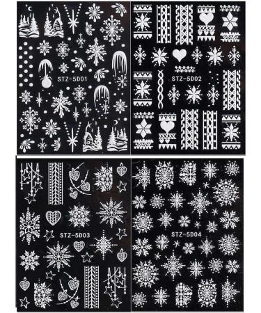 3D Embossed Christmas Nail Art Stickers Decals 4 Sheets 5D Self-Adhesive Snowman Snowflakes Nail Supplies Nail Art Design Decoration Accessories - Buy Online on GoSupps.com