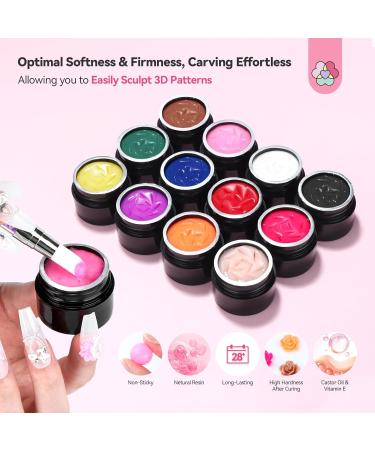  Saviland SAVILAND 3D Sculpture Nail Gel 12 Colors Non Sticky Solid Sticky Multifunctional Nail Art Sculpture for Home Nail Sculpting and Modelling - Buy Online on GoSupps.com