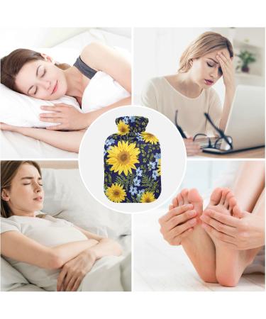 Hot Water Bottles with Sunflower Cover | 2L Pain Relief & Cramps | Navy Background Heating Bag - Buy Online on GoSupps.com