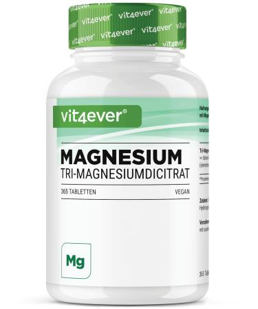 Magnesium Citrate - 365 Tablets - 2250mg Including 360 Mg Elemental Magnesium Per Daily Serving - 100% Tri-Magnesium Dicitrate Without Additives - High Dosed - Vegan
