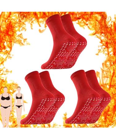 3 Pair Tourmaline Lymphvity Slimming Health Sock ourmaline Health Sock Tourmaline Acupressure self-Heating Shaping Socks  VeinesHeal Hyperthermia Socks Magnetic Self-Heating Socks (Color : Red)