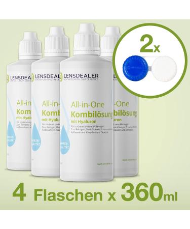 Lensdeal Fluestation All-in-One Contact Lens Solution - 4 x 360ml with Hyaluronic Acid & Lens Containers for Optimal Lens Care - Buy Online on GoSupps.com