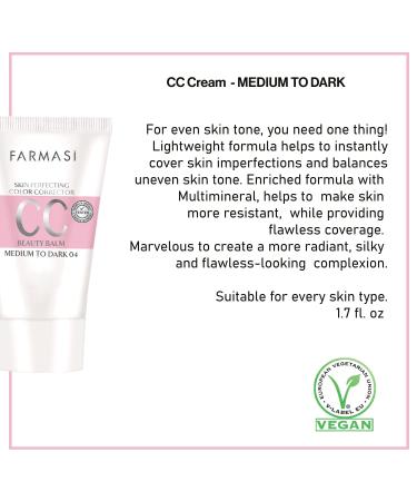 Farmasi CC Color Control Cream SPF 25+ 1.7 fl. oz - Natural Finish Multimineral Formula for All Skin Types (Medium to Dark) - Buy Online on GoSupps.com