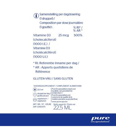 Pure Encapsulations - Vitamin D3 Drops - Liquid Supplement - Maintaining Normal Function of the Immune & Muscular System - Contributes to Calcium Absorption - 25 ml - Buy Online on GoSupps.com