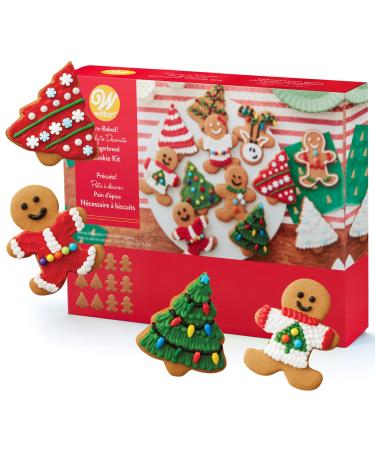 Gingerbread Man & tree Cookie Kit, Holiday Fun Baking Set - Includes: 12 Pre-Baked Cookies, Tons Of Candies, Green Fondant, 3 Colors Icing, Decorating Bags & Tip, Bundled With Fun Holiday Stickers