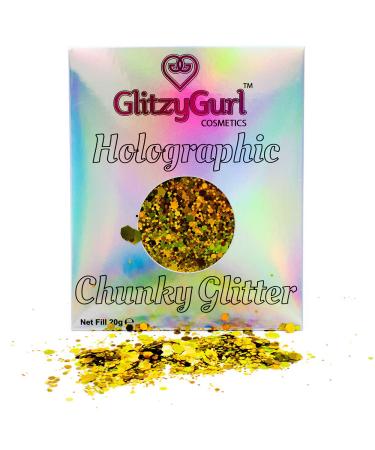 20g Holographic Chunky Glitter GlitzyGurl Festival Glitter Cosmetic Face Body Hair Nails Golden Gurl