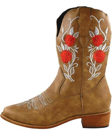 Copercn Women's Retro Embroidered Cowboy Boots - Brown, Size 9 Wide - Buy Online on GoSupps.com