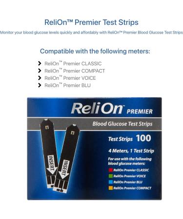 ReliOn Premier Test Strips for Accurate Blood Sugar Monitoring | 100 Strips + Luall Sticker - Buy Online on GoSupps.com