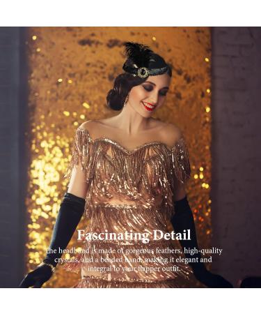 WLLHYF 1920s Headbands for Women Black Feather Hairband Rhinestone Crystal Flapper Headpiece 20s Vintage Beaded Leaf Hairband Hair Valentines Accessory for Girls Costume Party (Black Crystal) - Buy Online on GoSupps.com
