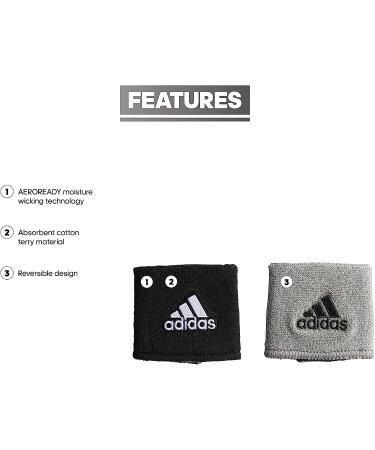 adidas Interval Reversible Wristband Black/White/Aluminum - One Size, Pack of 2 - Buy Online on GoSupps.com