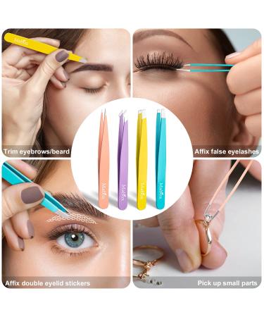 Mabox Professional Tweezers Set with Case - 4 Pieces Slanted and Pointed Stainless Steel Tweezers Set  Precision Slant Tweezers for Eyebrows  Facial Hair  Ingrown Hair  Splinter and Blackhead (White) AWhite - Buy Online on GoSupps.com