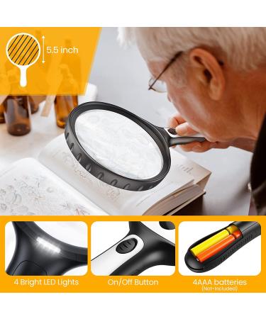 ANBULL 5X 15X Magnifying Glass with Lights  5.5in Large Handheld Page Magnifier  Lighted Magnifying Glass for Reading  Small Prints  Low Vision Seniors (Black) - Buy Online on GoSupps.com