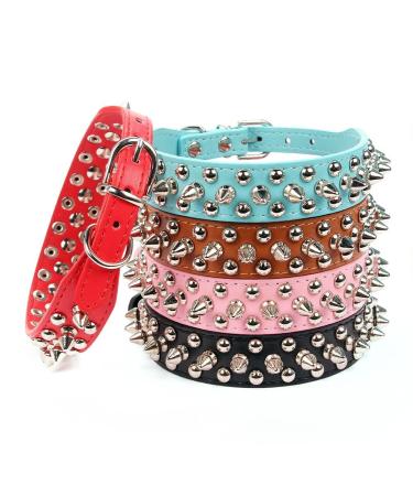 Aolove Mushrooms Spiked Rivet Studded Adjustable Pu Leather Pet Collars for Cats Puppy Dogs 12"-14.5" Neck Black
