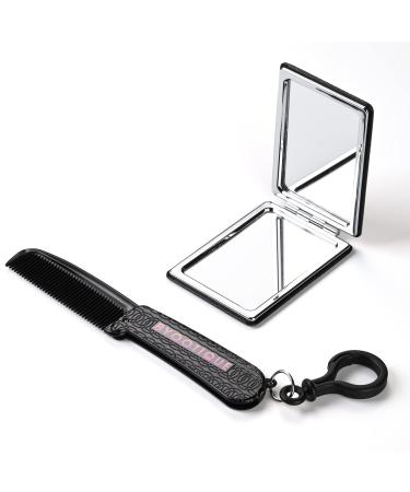 BYOOTIQUE Portable Makeup Cosmetic Vanity Mirror x1 x2 Magnification Pocket Mirror W/ Folding Comb Travel Folding Portable Pocket Set Style 1