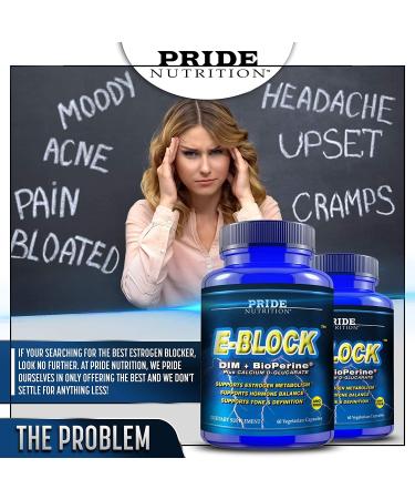 Pride Nutrition E-Block Estrogen Blocker 60 Capsules - Hormone Balance Supplement for Men & Women - Menopause Acne Gynecomastia Support - Buy Online on GoSupps.com