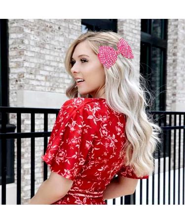 2PCS Rhinestone Hair Bows for Women Girls - Sparkling Crystal Stone Clips - Hot Pink Purple Ribbon Accessories - Bride Hair Clips - Buy Online on GoSupps.com