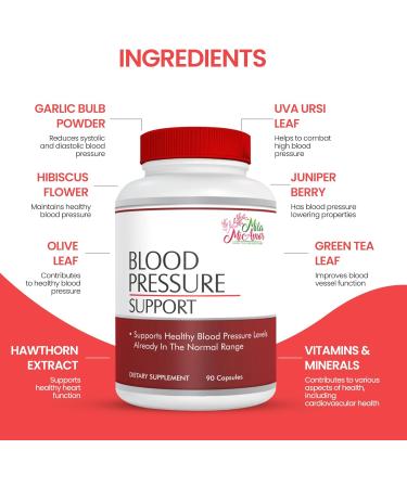 Milamiamor Blood Pressure Support Supplement with Hawthorn Garlic Hibiscus Olive Leaf Green Tea & Vitamins Supports Healthy Blood Pressure Levels & Heart Function - 90 Capsules - Buy Online on GoSupps.com