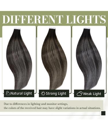 Runature Real Hair Extensions - 60cm Black Ombre with Silver - Invisible Tape 20 Pieces Smooth Balayage #1B/S/1B - Buy Online on GoSupps.com