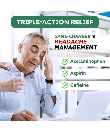Timely Extra Strength Headache Relief - 200 Caplets Acetaminophen Aspirin & Caffeine for Migraine Body Pain & Muscle Aches - Compare to Excedrin - Made in USA - Buy Online on GoSupps.com