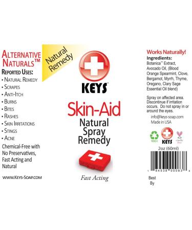Keys Skin-Aid Vegan Antiseptic Analgesic Spray - Chemical-Free All Natural Remedy for Fast Relief - 2 oz - Buy Online on GoSupps.com