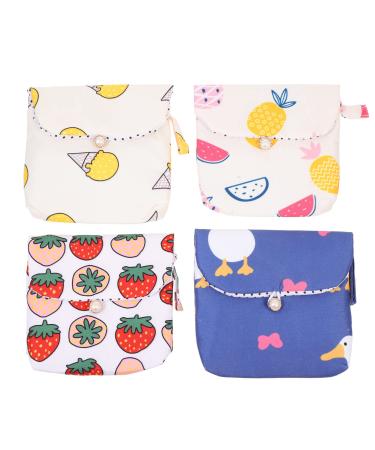 Nuobesty 4PCs mini wet bag reusable for mama fabric breast pads menstrual pads sanitary napkin bag for motherhood mom pads cartoon cotton coin wallet