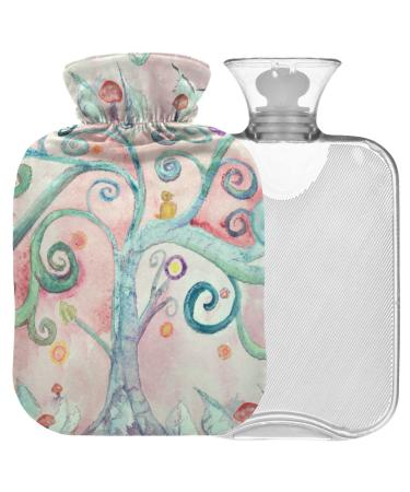 Naanle hot water bottle with lid flower tree of life Transparent hot water bottle heat bottle for back pain relief handfoot warmer neck warmth and cold therapy 2l